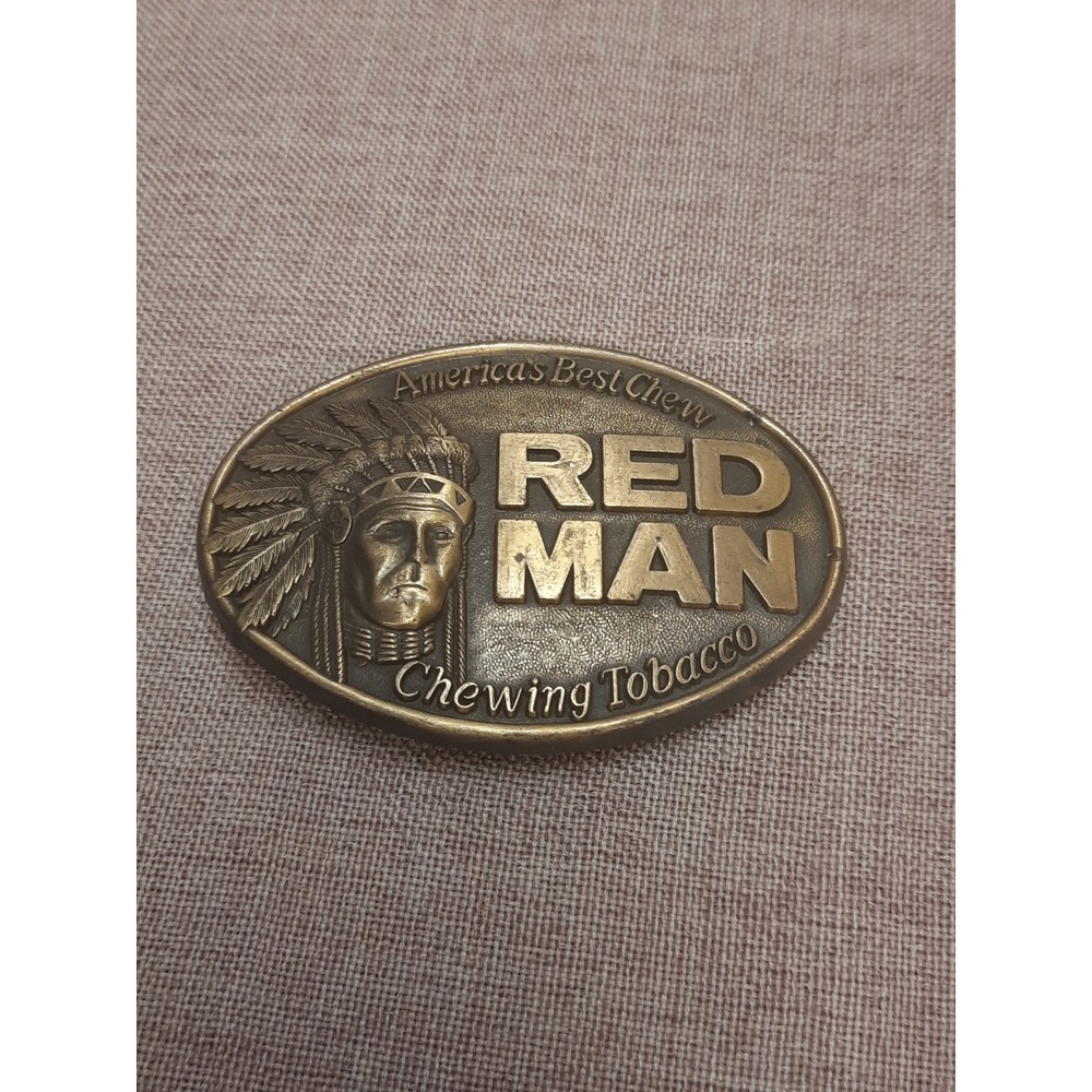 Vintage Red Man Chewing Tobacco 1988 Pinkerton Co. Solid Brass Belt Buckle